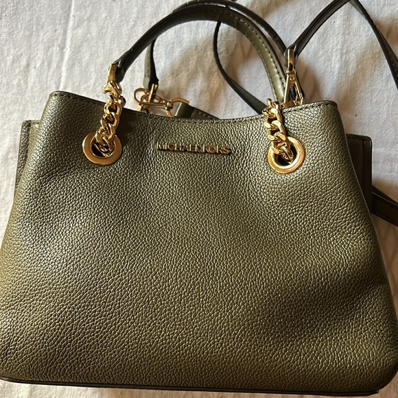 Michael Kors Teagan Sm Crossbody Satchel Duffle Green Purse Pebbled Leat… - Picture 5 of 7